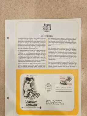 RARE COLLECTIBLE USPS 1ST DAY ISSUE VOLUNTEER LEND A HAND COMMEMORATIVE STAMP